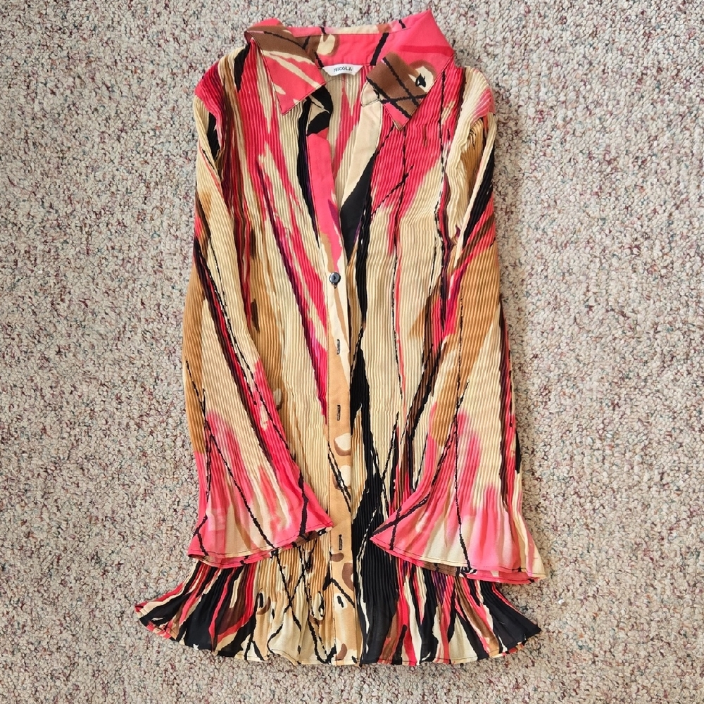 VINTAGE NICOLA Pink and Tan Patterned Blouse